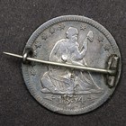 Antique 1854 Seated Liberty Quarter Love Token Enamel  b  Brooch Pin