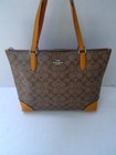 Authentic Coach Khaki Signature Zip Top Tote  29208  Vgc