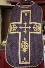 Vintage Purple Fiddleback Roman Chasuble Patterned Damask   Gold Thread