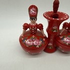 Vintage Hungary Hand Painted Wooden Spice Pots Red Small