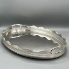 Extra Large Antique Silver Plated Gallery Butler Serving Tray Scalloped Cocktail