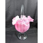 Vintage Fenton Pink   White Art Glass Vase Ruffled Edge Footed Centerpiece Decor
