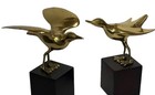 Large Solid Brass Mounted Vtg Mcm Ducks Bird Geese Wildlife Mantle Sculpture