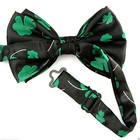 Green Clover Men s Bow Tie Adjustable St  Patrick s Day Pre-tied Black Bowtie 