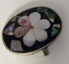Vintage Pill Box With Inlaid Mother Of Pearl And Abalone Mosaics Alpaca Mexico