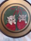 Antique Vivid Victorian Kittens In Stocking Christmas Print Flue Cover Original