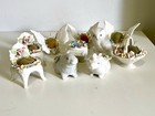 10 Vintage Ceramic Animal Pin Cushion Figurines With Flowers Floral Japan Taiwan
