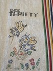 Vintage Bee Thrifty Linen Kitchen Towel Embroidery Tea Towel 15x25 Hand Stitch