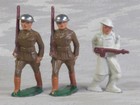 3 vintage Barclay Manoil Soldiers - 1  Winter  2  Right Leg Forward  ships Free 