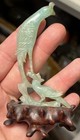 Antique Vintage Chinese Carved Jade Bird Figurine Statue On Wood Base
