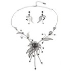 Hermatite Tone Metal Necklace Earring Set With Rhinestone S11358-gkbk