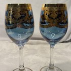 J  Preziosi Italian Wine Glasses Blue   W 24k Hand Applied Gold Accent Set Of 2