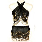 6pcs Belly Dance Costume 128 Coins Dancing Skirt Sequin Waist Scarves Wrap Belt