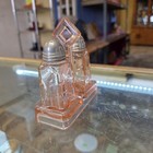 Vintage Pink Depression Glass Salt   Pepper Shakers With Stand