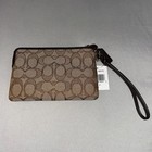 New Coach Outline Signature Corner Zip Wristlet-khaki brown
