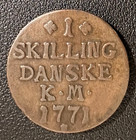 1771 Denmark 1 Skilling Copper Coin -- Nice Example