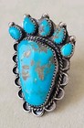 Vintage Native American Signed Maj Sterling Turquoise Bear Paw Ring Huge