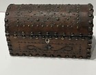 Antique Vintage Leather And Wood Dome Top Document Box W  Key - Decorative Studs