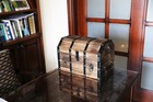 Wooden Treasure Chest Trunk Vintage-style Storage With Leather Straps Brass R   