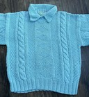Handmade Cable Knit Sweater Girl s Size 6 5t Blue Small Clare Hope Knit Crochet