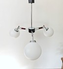 Vintage Pendant Light Opal Glass Globes   Mid Century Modern 3-arm Chandelier  