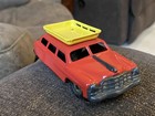 1950   s Tin Friction Red yellow Station Wagon W roof Rack 4 5    Extra Nice Finish
