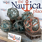 5 Japanese Glass Fishing Floats  Baseball Size W netting  Light Blue Ball Buoy