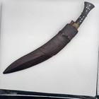 19th Century Nepali Gurkha Kukri Knife W  Two Small Knifes   Leather Sheath