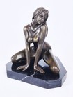Elegant Large Bronze Nude Female Sculpture On Marble Base Signed Oliviono 10 5 h