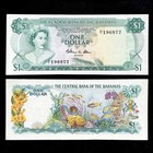 1974 Bahamas  1 One Dollar Fancy Birthday Banknote Paper Money P35b 1968-7-7 Vf