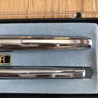 Vintage Black Chrome Sheaffer Fountain Pen   Pencil Set Cased - Nice 