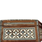 Vintage Mother Of Pearl Mosaic Inlay Trinket Box Jewelry Red Velvet Lining Read