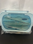 Adult Bento Box Lunch Food Container W 3 Compartments   Utensils Bpa Free Blue