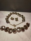 Vintage Red Cabochon Jewelry Set   Necklace Bracelet Earrings   Gold Tone