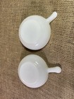 2 Vintage Glasbake White Milk Glass Soup Bowls With Handles - Mid-century Modern