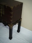 Vintage Chinese Wooden Chest With Brass Hardware On Stand Side End Table