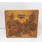 Vintage Flemish Art 685 Pyrography Wood Floral Trinket Box Hand Burnt Brown 6in