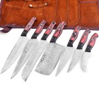 Stainless Steel Damascus Kitchen Knife Set 7 Piece For Chef Leather Roll Bag 136