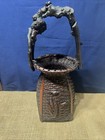 Antique Japanese Bamboo Basket Magical Nature Dragon Head Shaped Wooden Handle