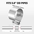 5 0 Inch Exhaust Clamp  Butt Joint Band Clamp Sleeve Coupler Stainless Steel For