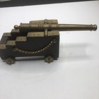 Vintage Ornate Brass   Wood 11    Cannon Desktop Model Miniature Replica