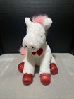 Fao Schwarz White Horse Plush Christmas Pony Pink Tail Red Bow Tie Sitting 12 