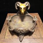 Chinese Antique Brass Vintage Ram s Horn Ashtray Statue Collect
