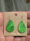 Sterling Silver Native American Turquoise Slab Teardrop Dangle Earrings  925
