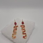 Vintage Laurel Burch Serpent Spirit Gold Tone Enamel Snake Earrings   Red Beads