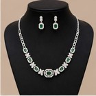 Emerald Green Cz Necklace Set For Women Silver Tone Statement Jewelry Earrings