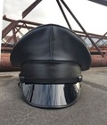 New Leather Black Military Police Biker Style Peaked Cap Hat Adjustable Stylish