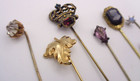10 Wonderful Antique Victorian Rhinestone Cameo Glass Lapel Stick Pin Lot