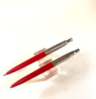 1960s Red Parker Jotter Ball Pen   Pencil Set  Brass Threads  Smooth Buttons
