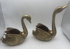 Vintage Brass Swan Pair Hollywood Regency Mid-century Swan Figurines Planters